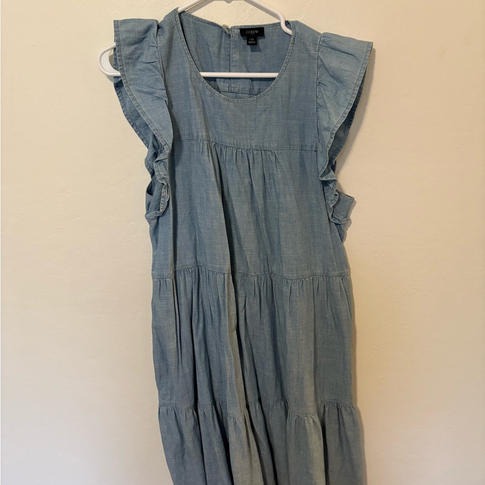 J. Crew Light Blue Midi Dress with Ruffle Sleeves